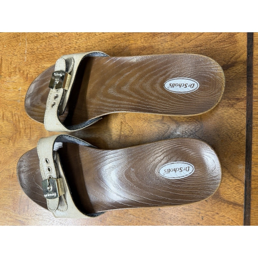 Dr Scholls Sandals Woman's 7 M Classic Slides Brown Beige Faux Wood Casual Beach - Picture 6 of 9